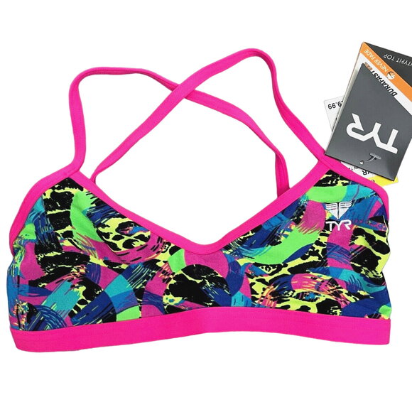 TYR DuraFast One Enso Trinity Swim Top Pink Black Yellow - Size Large 10/12 $30 - Picture 1 of 8